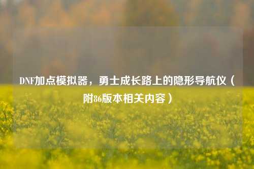 DNF加点模拟器,勇士成长路上的隐形导航仪(附86版本相关内容)