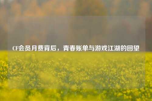CF会员月费背后,青春账单与游戏江湖的回望